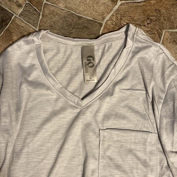 NWOT Go Couture Slub V-Neck Pocket T-Shirt Sz L in Light Gray - Picture 6 of 8